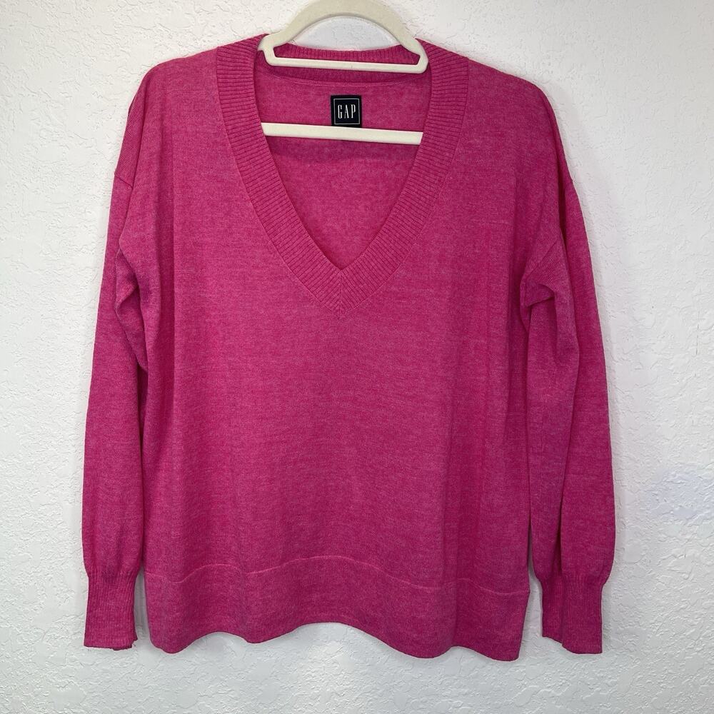 Gap Fuchsia V-Neck Sweatshirt Linen Blend Size M, sizzling fuchsia, lightweight